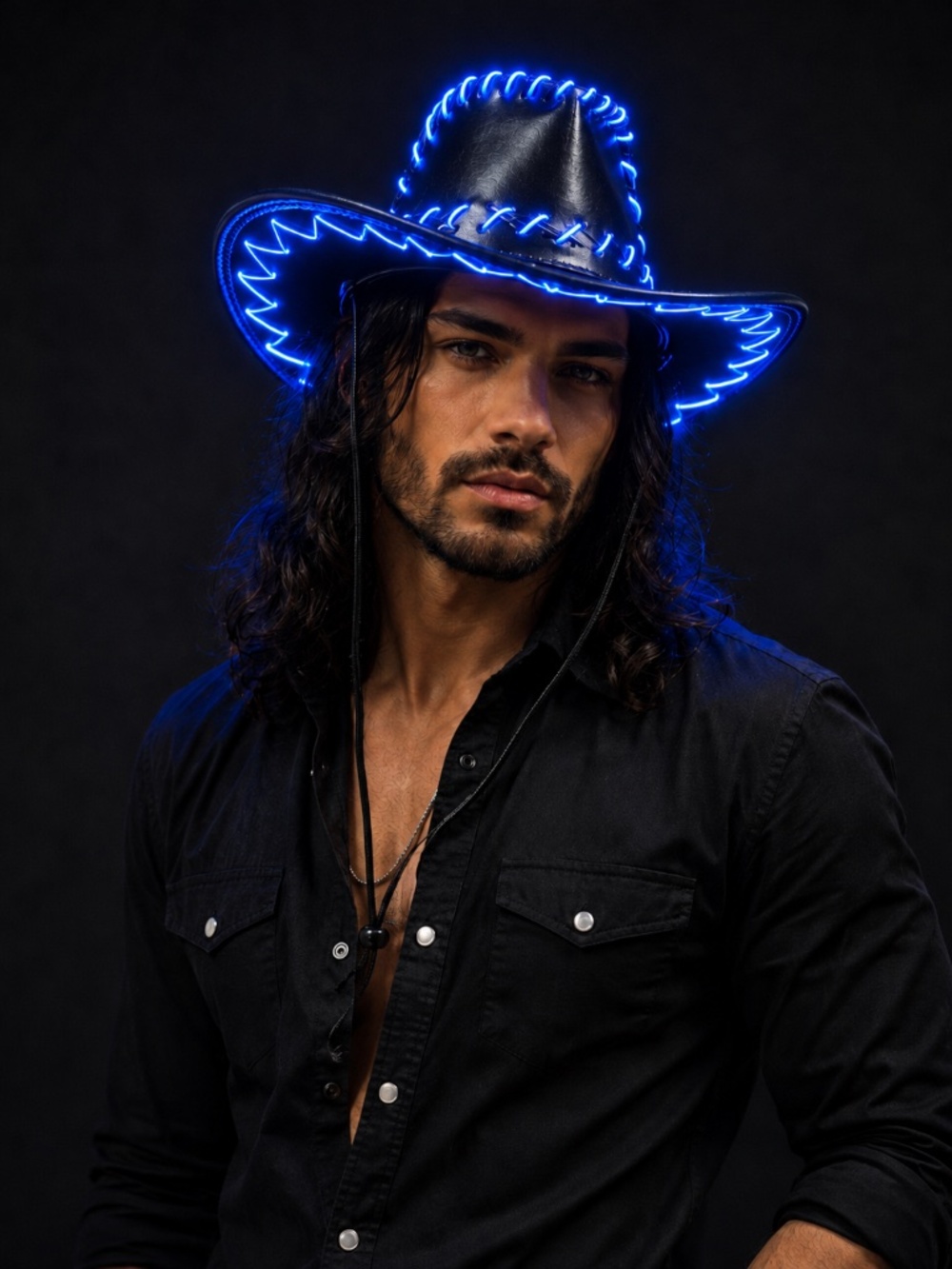 Unisex Black Light Up Cowboy Hat Western Costume Party Hat